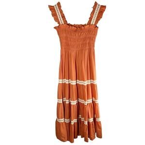 RIXO  Aubrie Maxi Dress Size US 14 UK 18 Rust Stretch Casual Cottagecore